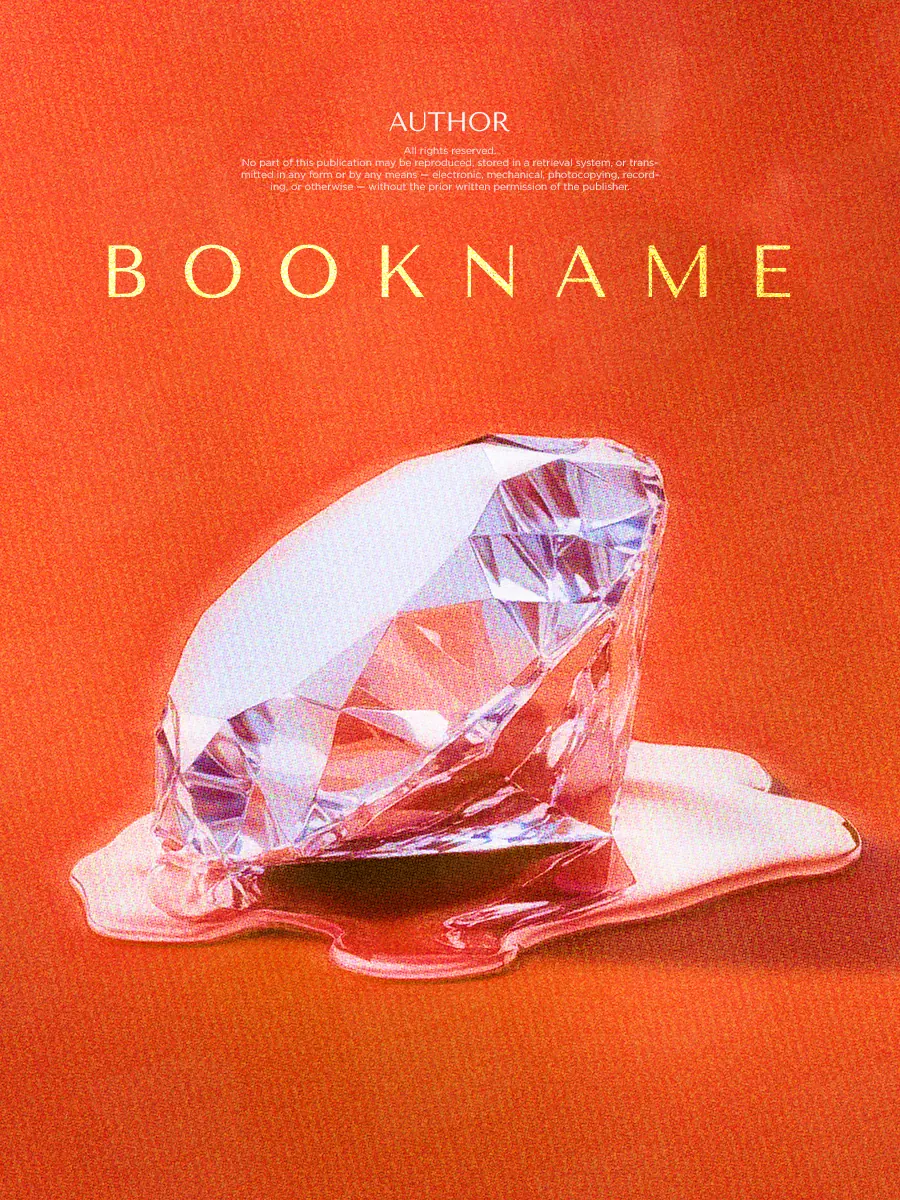 “Melting Brilliance” book cover: A faceted pink stone seems to melt against bright orange.