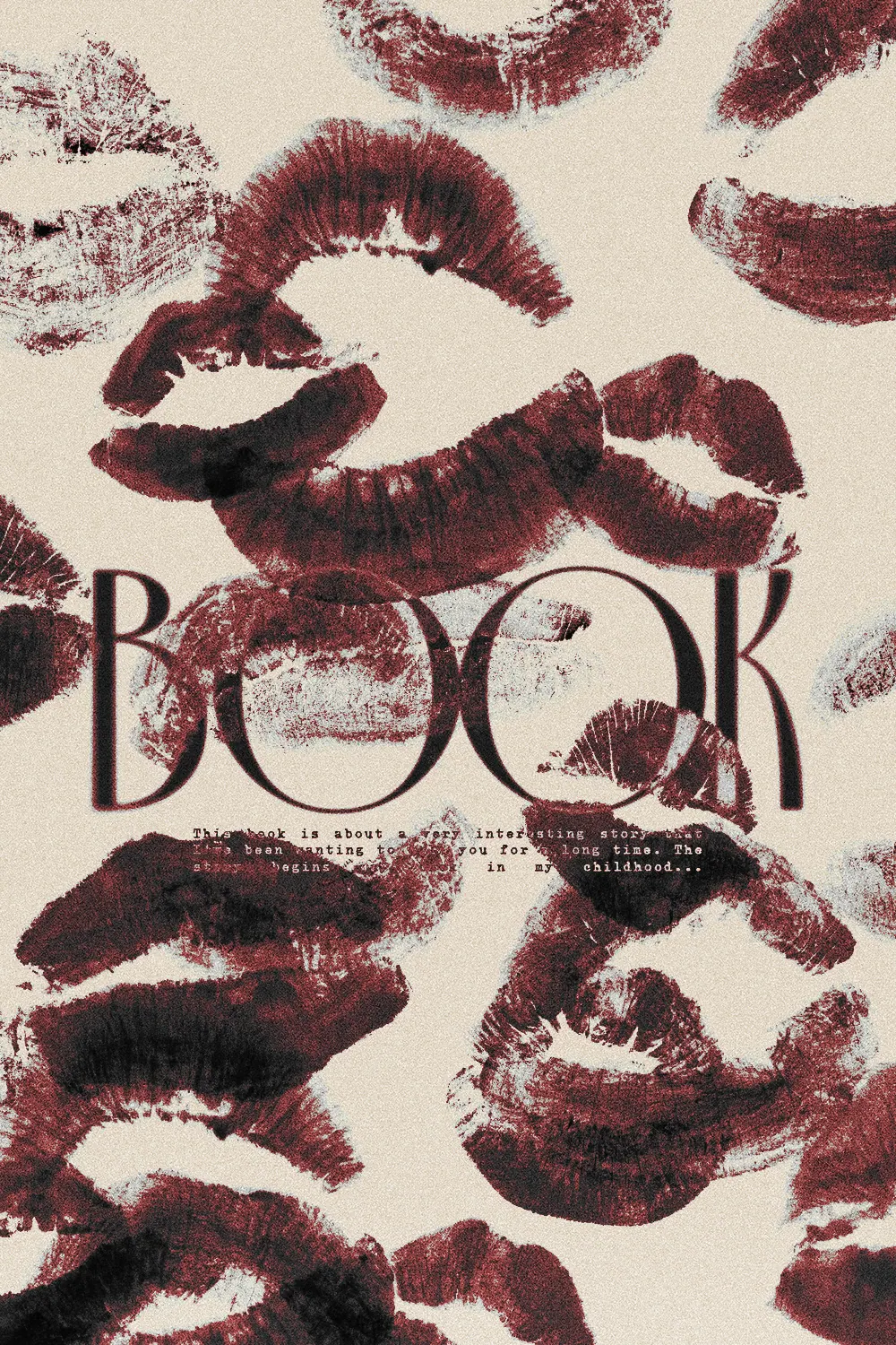 “Ruby Traces” book cover: Burgundy kiss prints cover a warm pale paper texture.