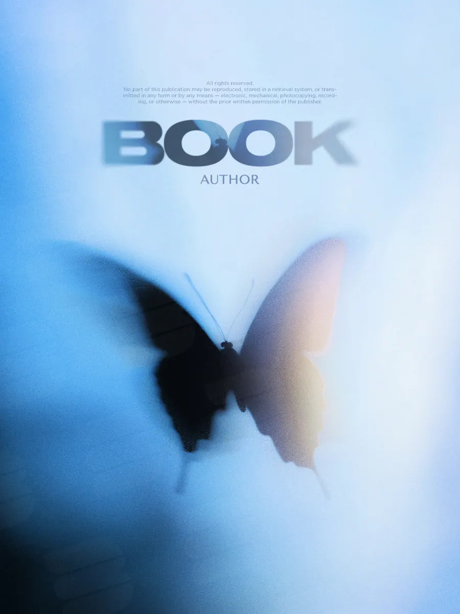 “Ephemeral Flight” book cover: A dark butterfly with blurred wings stands out against pale blue.