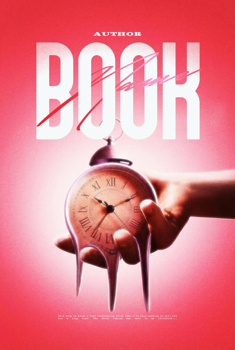 “Liquid Eternity” book cover: A hand holds a watch with long melting drips against pink.
