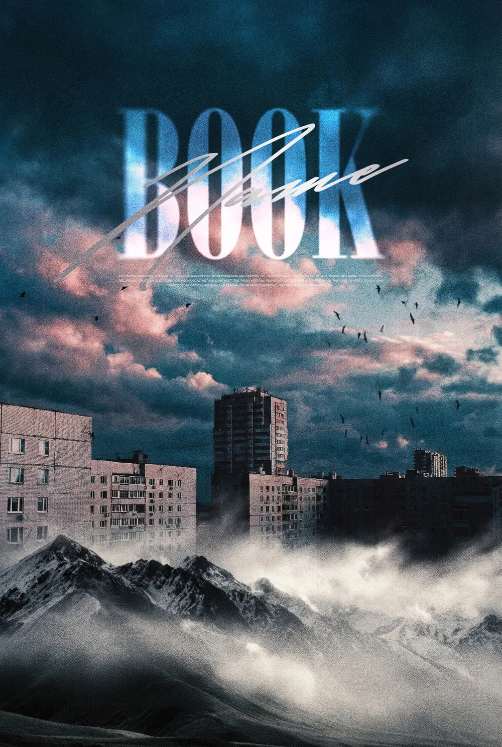 “Concrete Frost” book cover: City buildings rise above cold haze beneath a pink-and-blue sky.