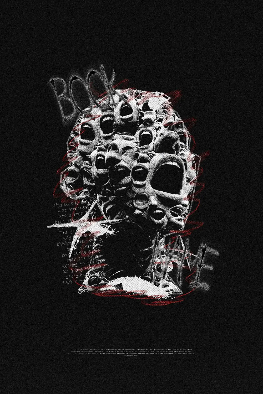 “Collective Scream” book cover: Many tiny screaming faces form a single dark head.
