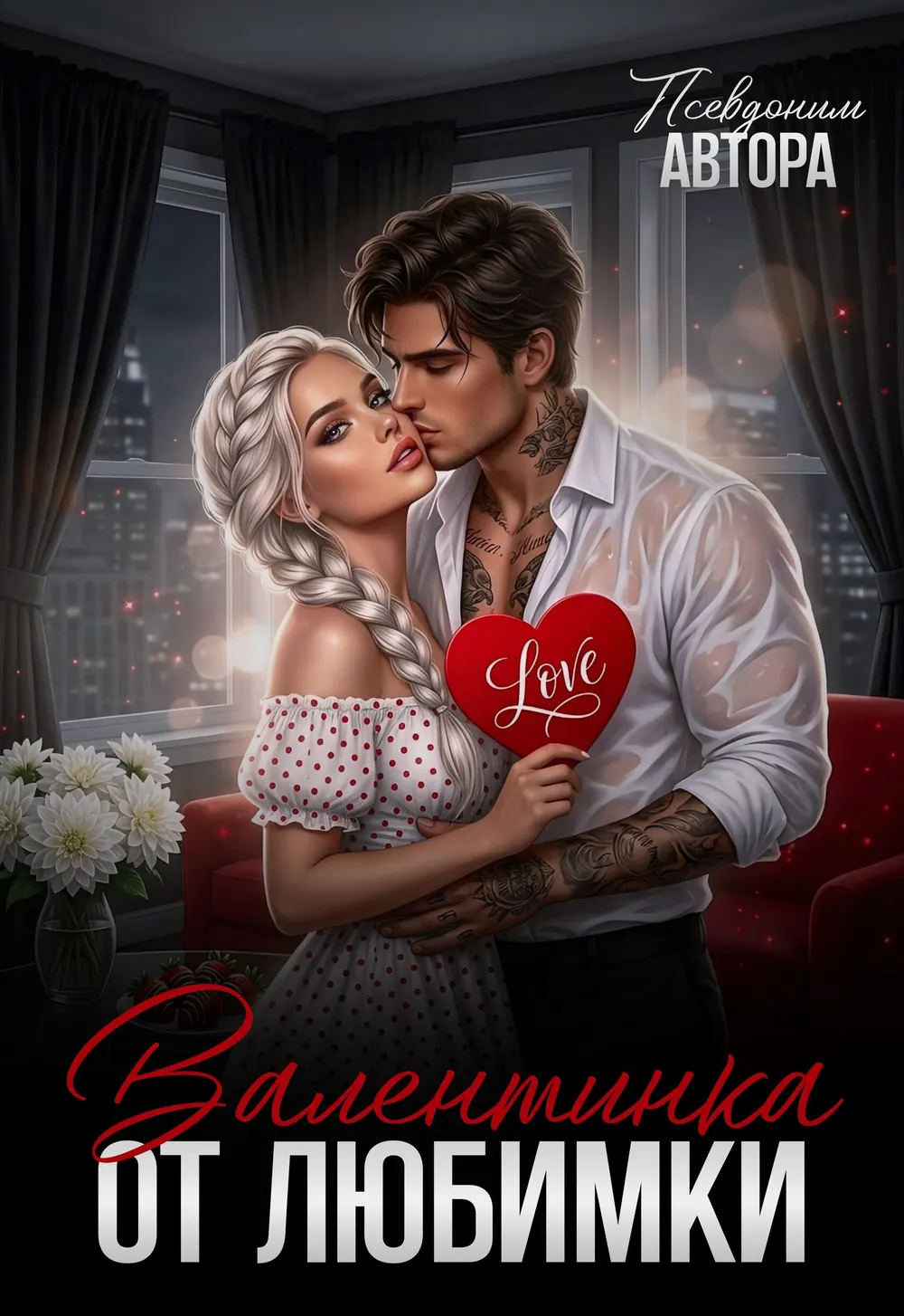 “От Любимки” book cover: A couple kisses beside a little girl in a bright home interior.