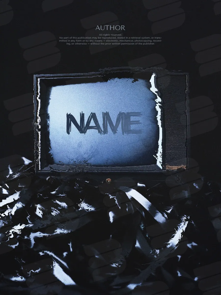 “Static Echoes” book cover: A glowing screen is surrounded by shards against an almost black background.