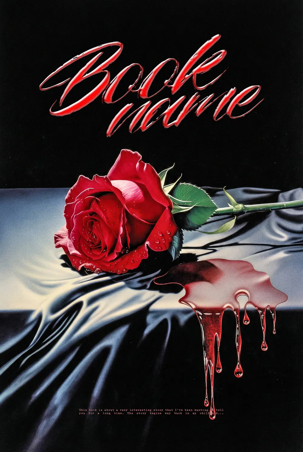 “Sanguine Grace” book cover: A red rose lies on shiny fabric beside scarlet streaks.