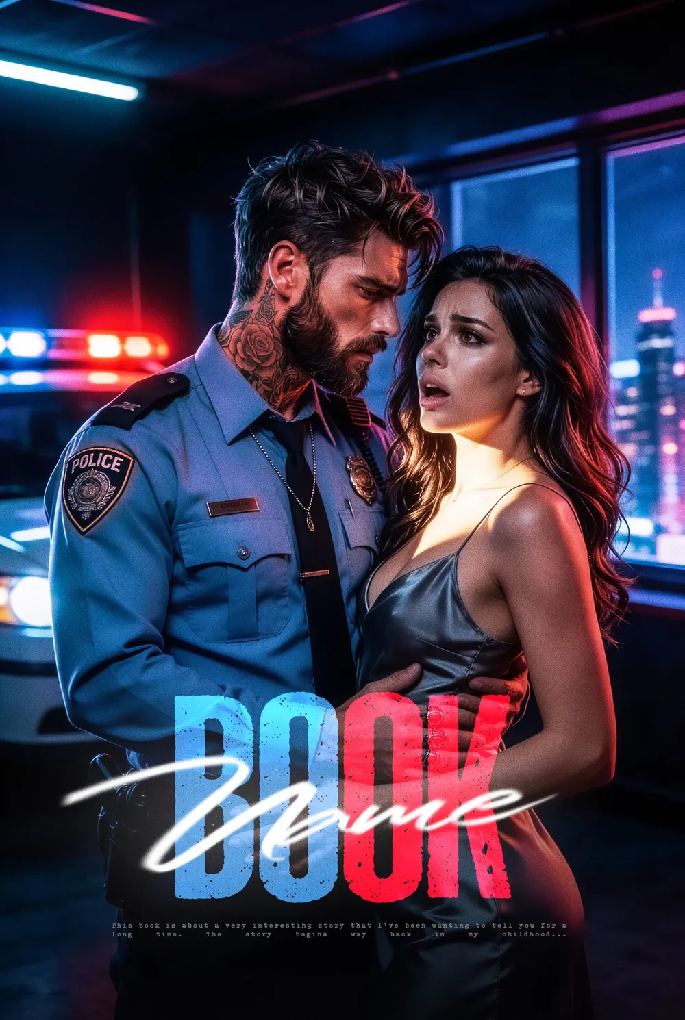 “Gilded Arrest” book cover: A man in police uniform stands beside a woman in night-time neon light.