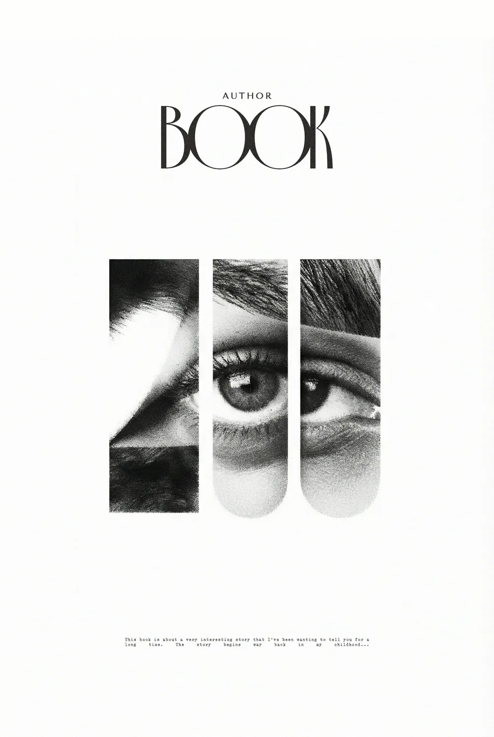 “Divided Gaze” book cover: Broad white vertical bands divide an intense black-and-white gaze.