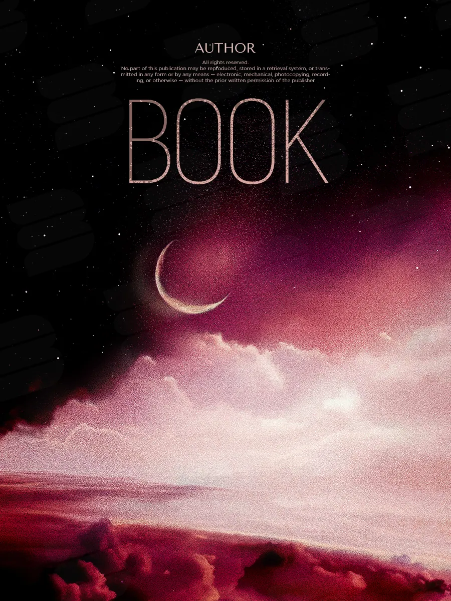 “Celestial Dream” book cover: A thin crescent moon hangs above pink clouds and a dark horizon.