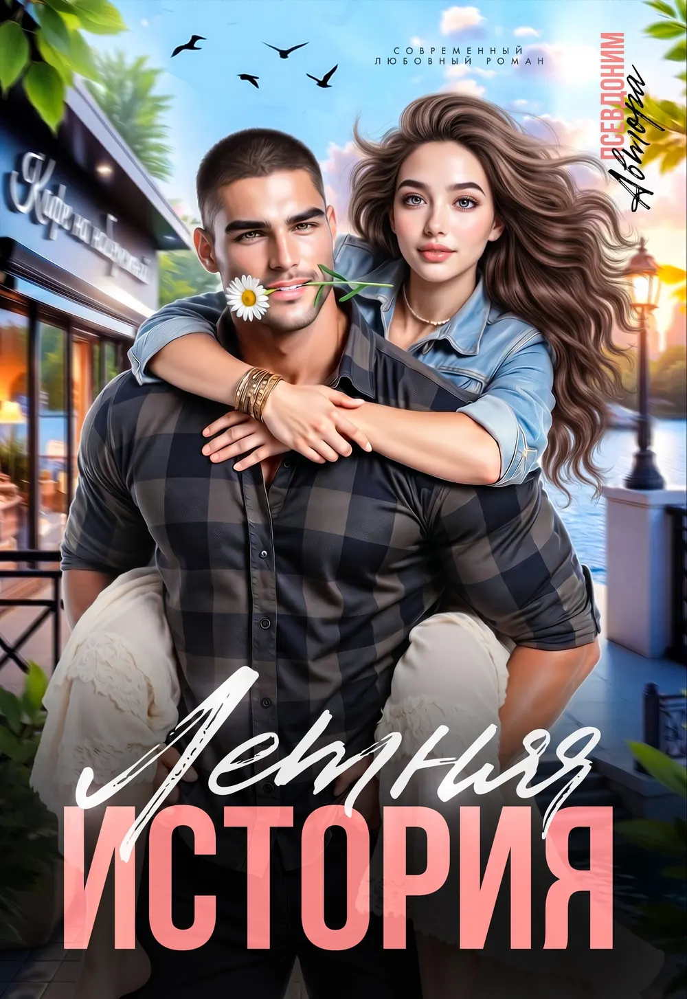 “Летняя История” book cover: A young couple embraces against bright summer greenery and blue sky.