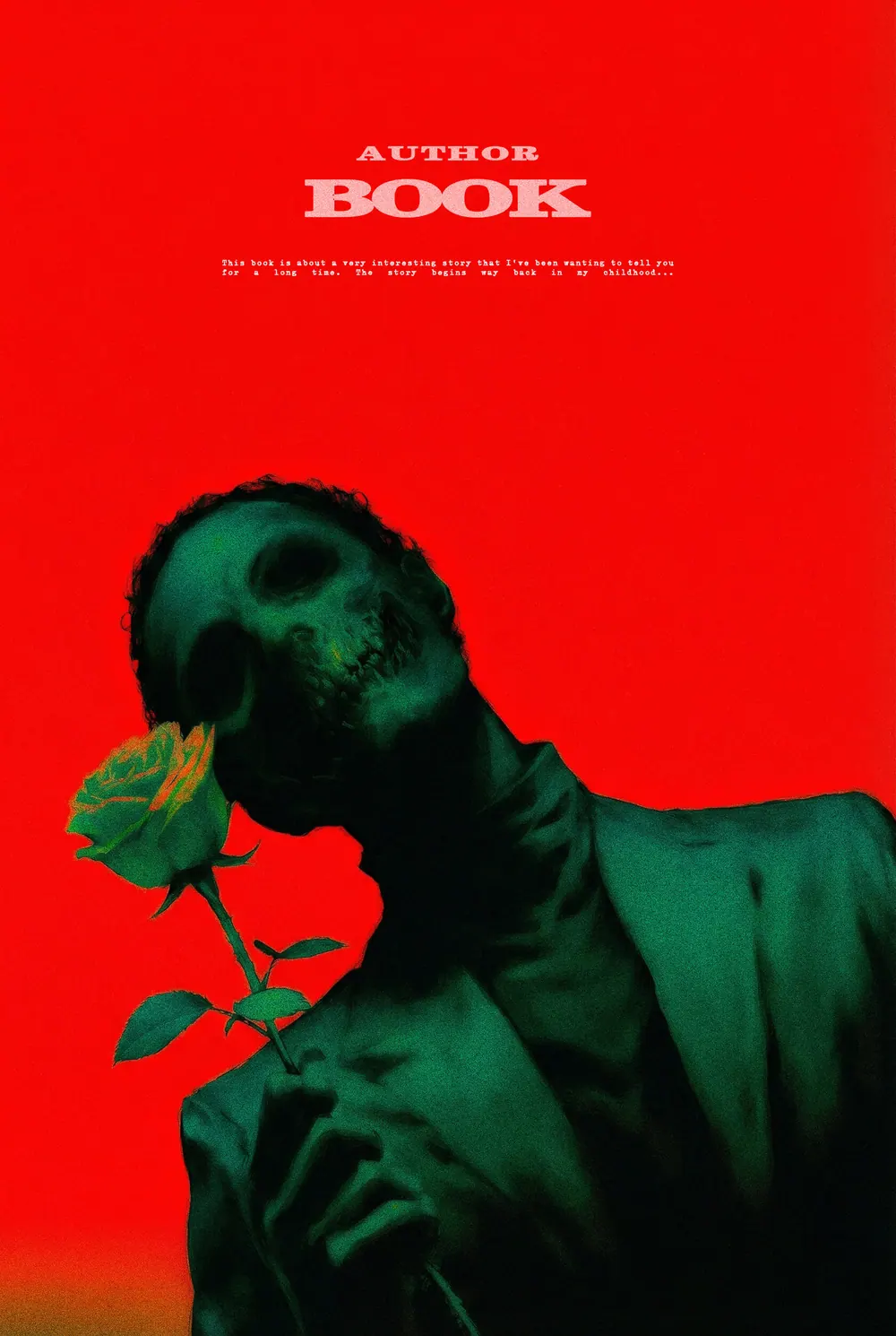 “Mortal Grace” book cover: A dark portrait with a flower near the face is tinted green against bright red.