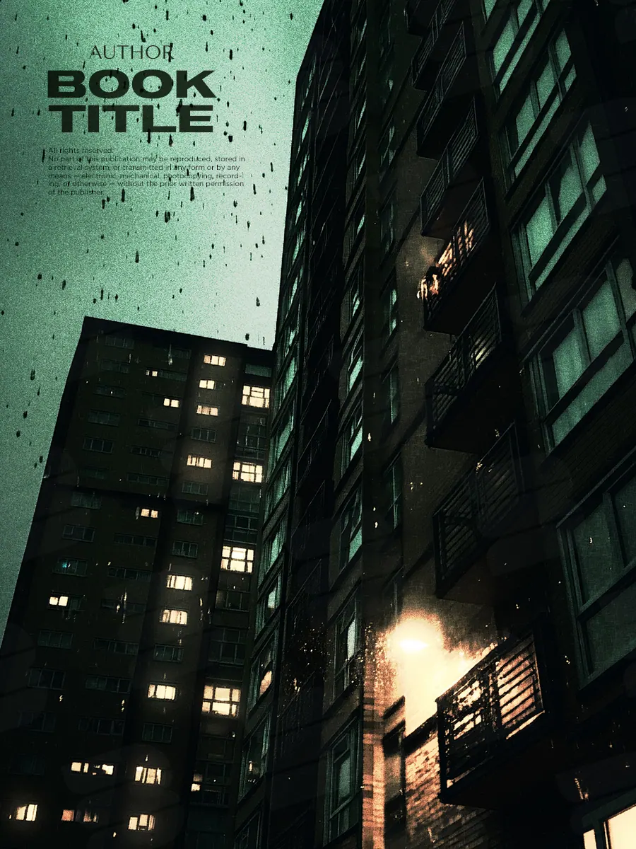 “Concrete Jungle” book cover: Dark high-rises converge above a narrow courtyard in greenish evening light.