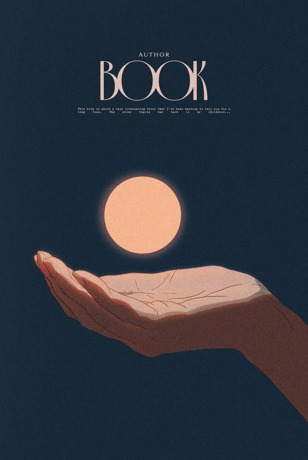 “Celestial Palm” book cover: A pale circle floats above an open hand on dark blue.