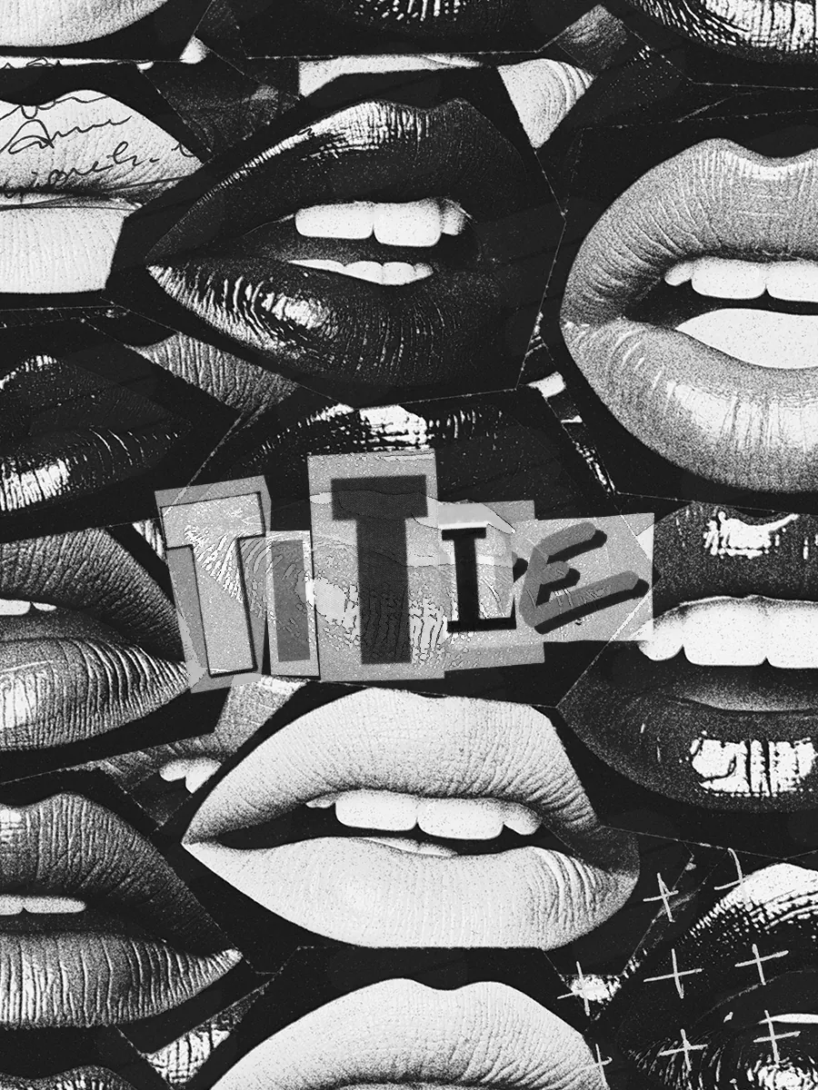 “Decaying Grip” book cover: Black-and-white lips repeat in a dense graphic collage.