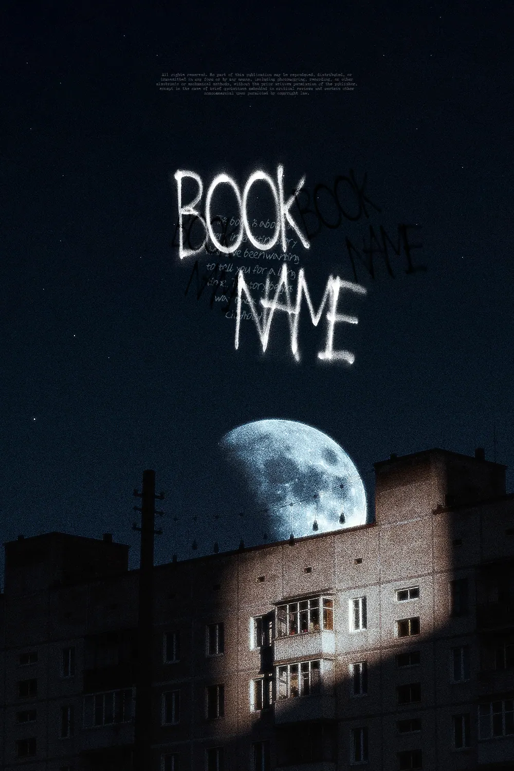 “Nocturnal Watch” book cover: A large moon peeks from behind a city building in a dark blue night.