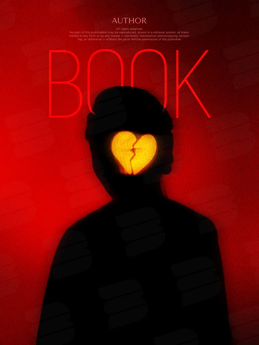 “Shattered Heart” book cover: A yellow broken heart replaces the face of a black figure on red.