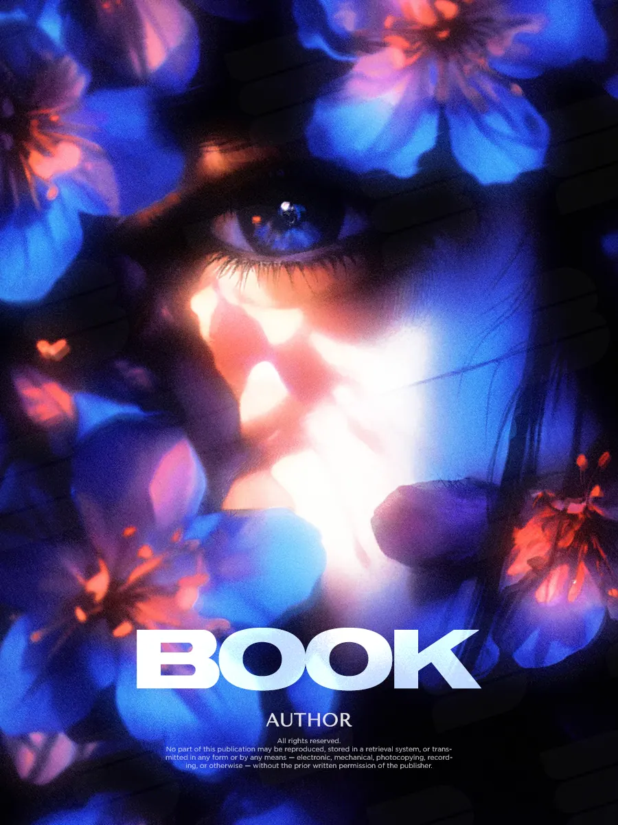 “Sapphire Bloom” book cover: A woman's eye appears among blue and violet flowers.