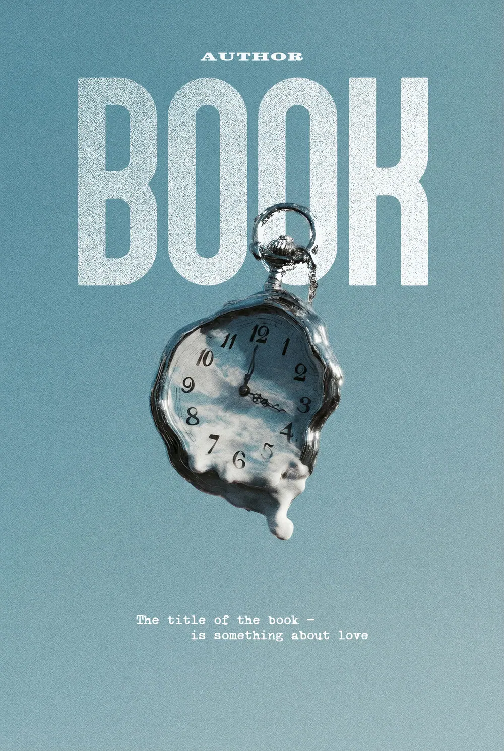 “Skyward Drip” book cover: A pocket watch with melting outlines hangs against calm blue.