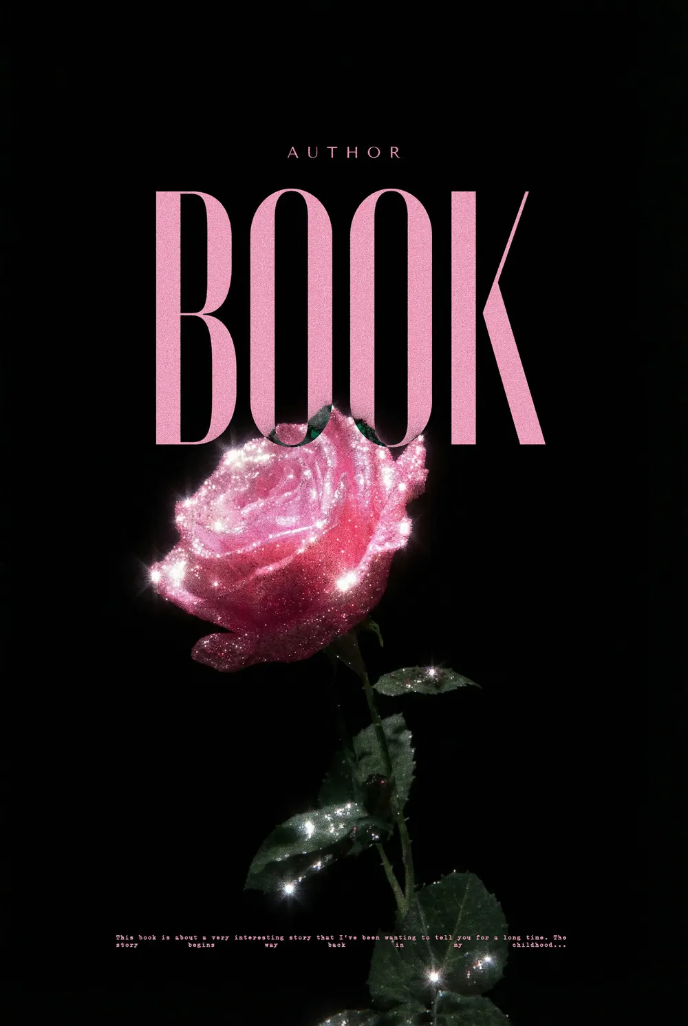 “Sparkling Petals” book cover: A pink flower with luminous petals stands out against deep black.