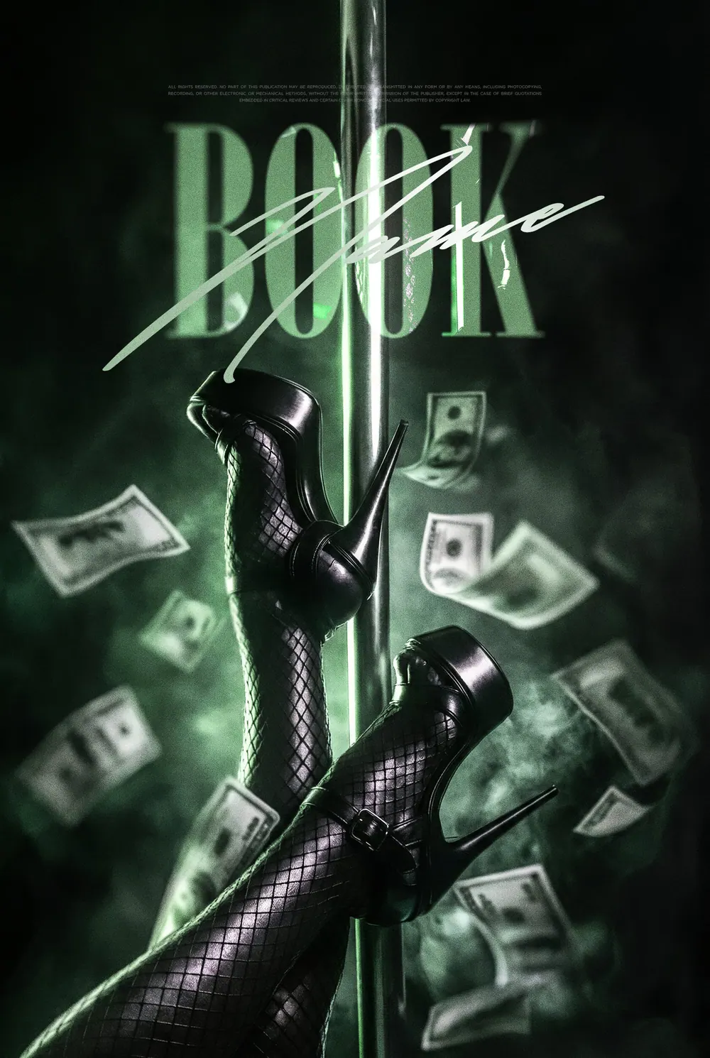 “Emerald Fever” book cover: A glossy black hand rises among banknotes in green light.