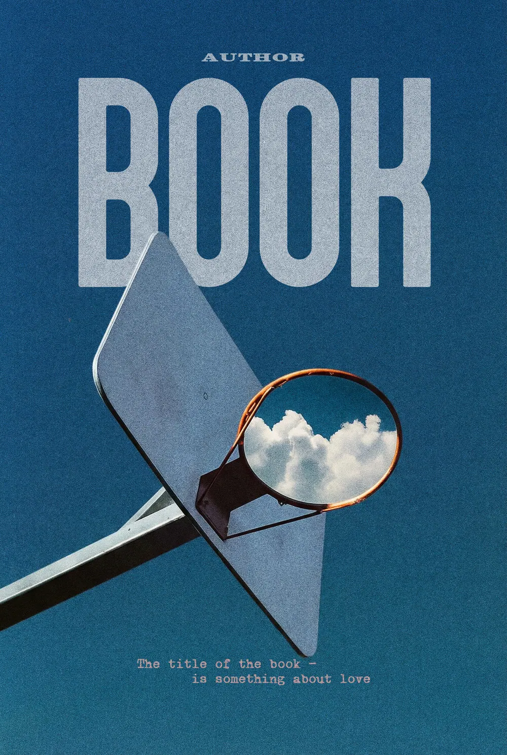 “Cloudy Shot” book cover: Clouds appear through an opening in a blue geometric structure.