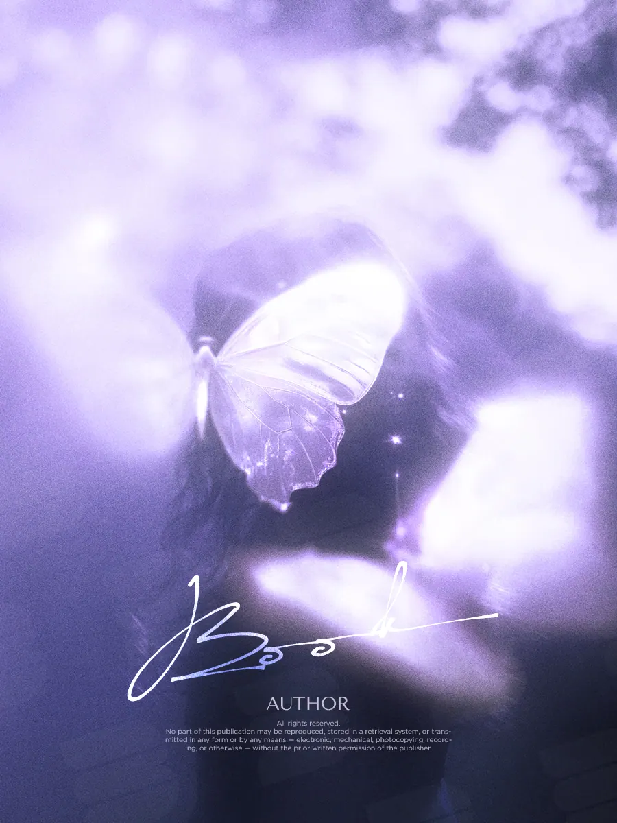 “Butterfly Lumina” book cover: A pale butterfly floats in luminous lilac haze.