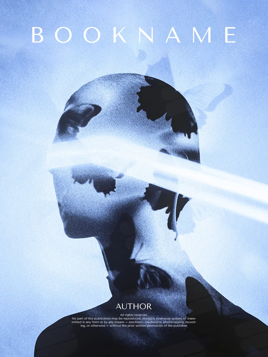“Blinded Vision” book cover: A band of light crosses the eyes of a fragmented blue portrait.