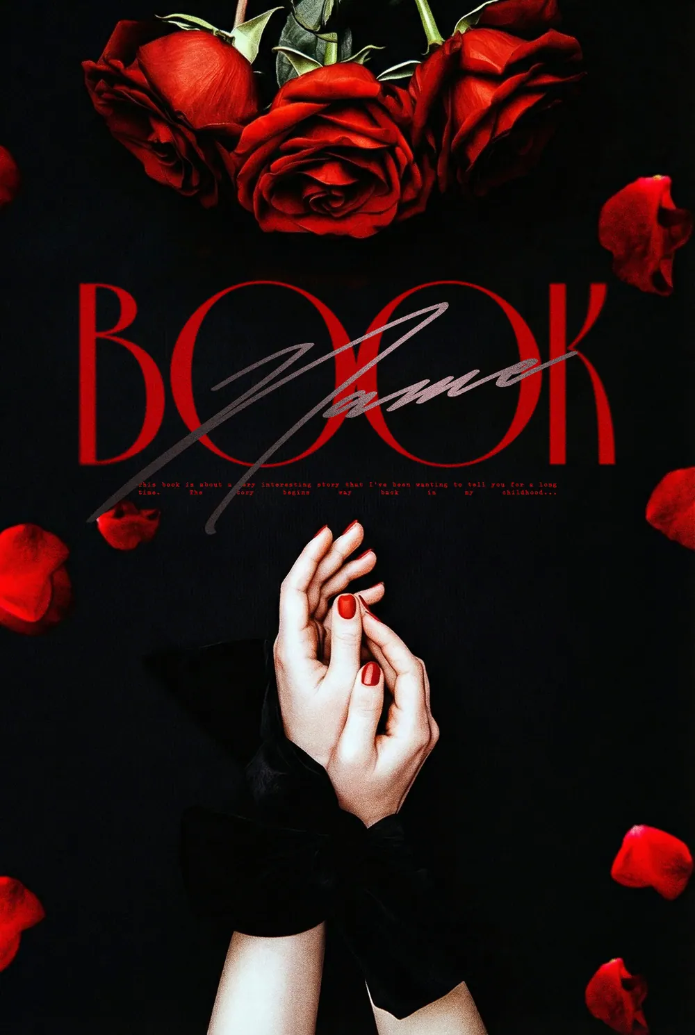 “Velvet Constraint” book cover: A woman's hand emerges from darkness surrounded by red roses.