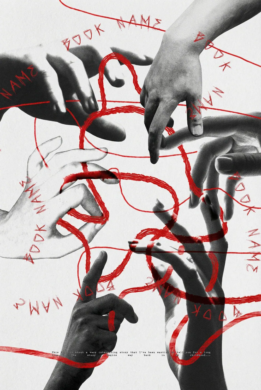 “Entangled Fate” book cover: Several hands are connected by a fine red thread against white.