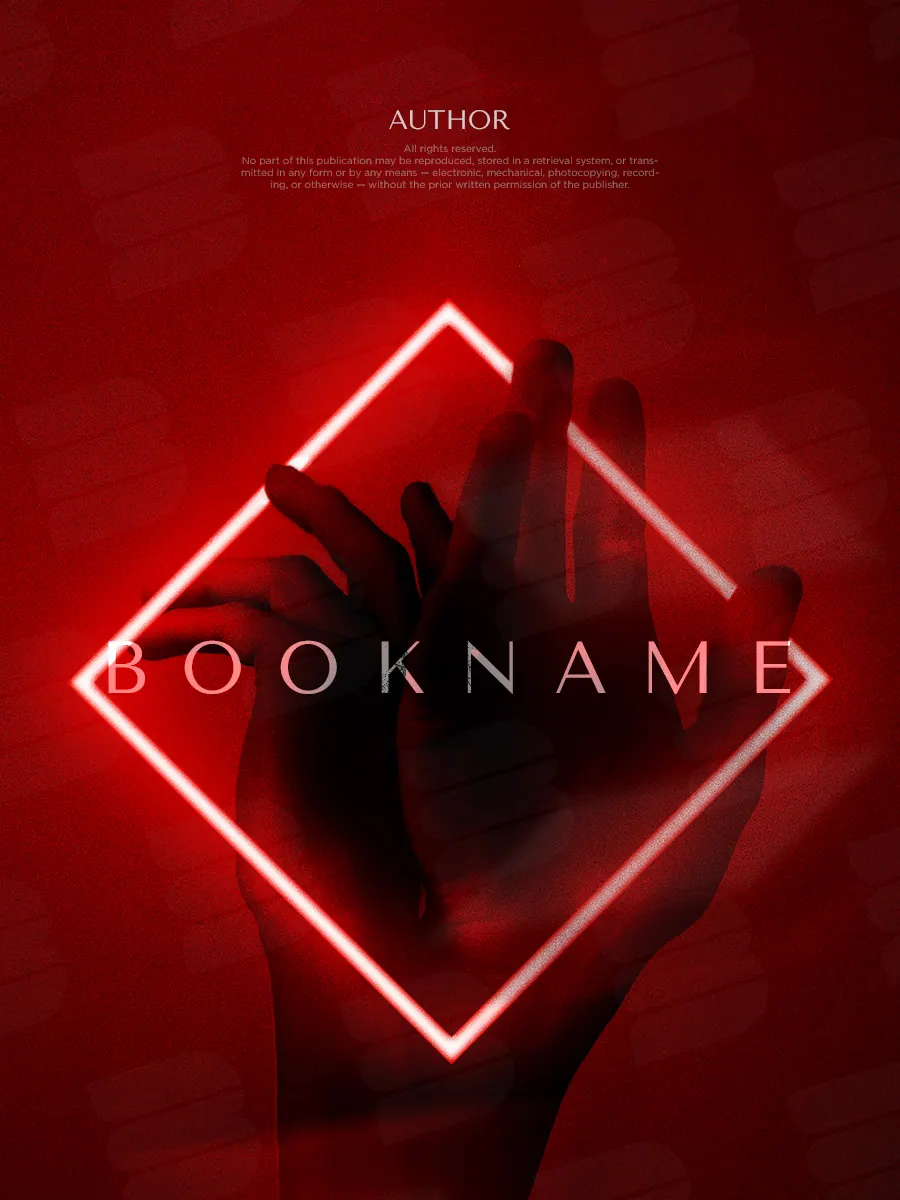 “Crimson Grid” book cover: A dark hand sits within a glowing geometric outline on red.