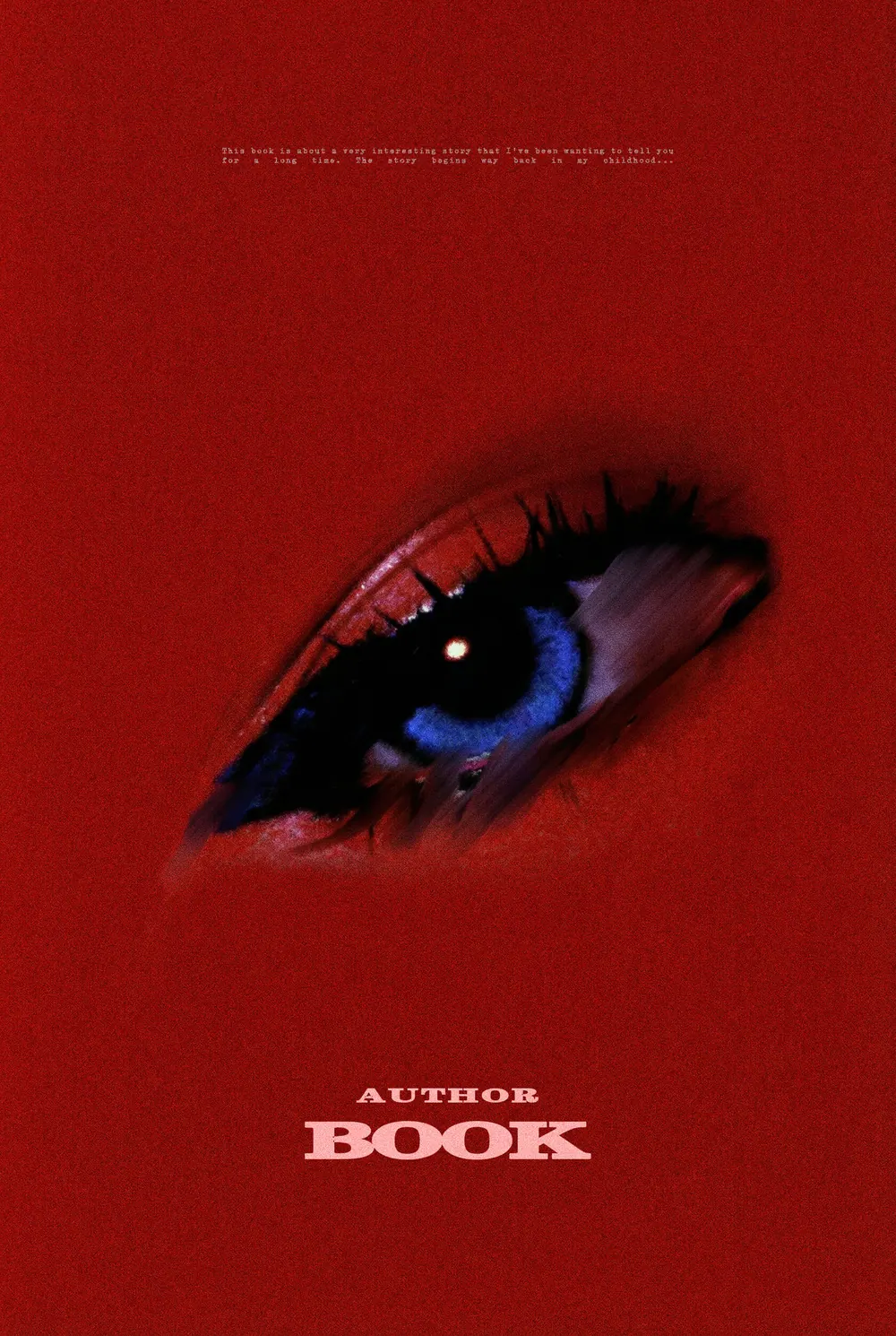 “Crimson Insight” book cover: A single blue eye cuts through a saturated red background.