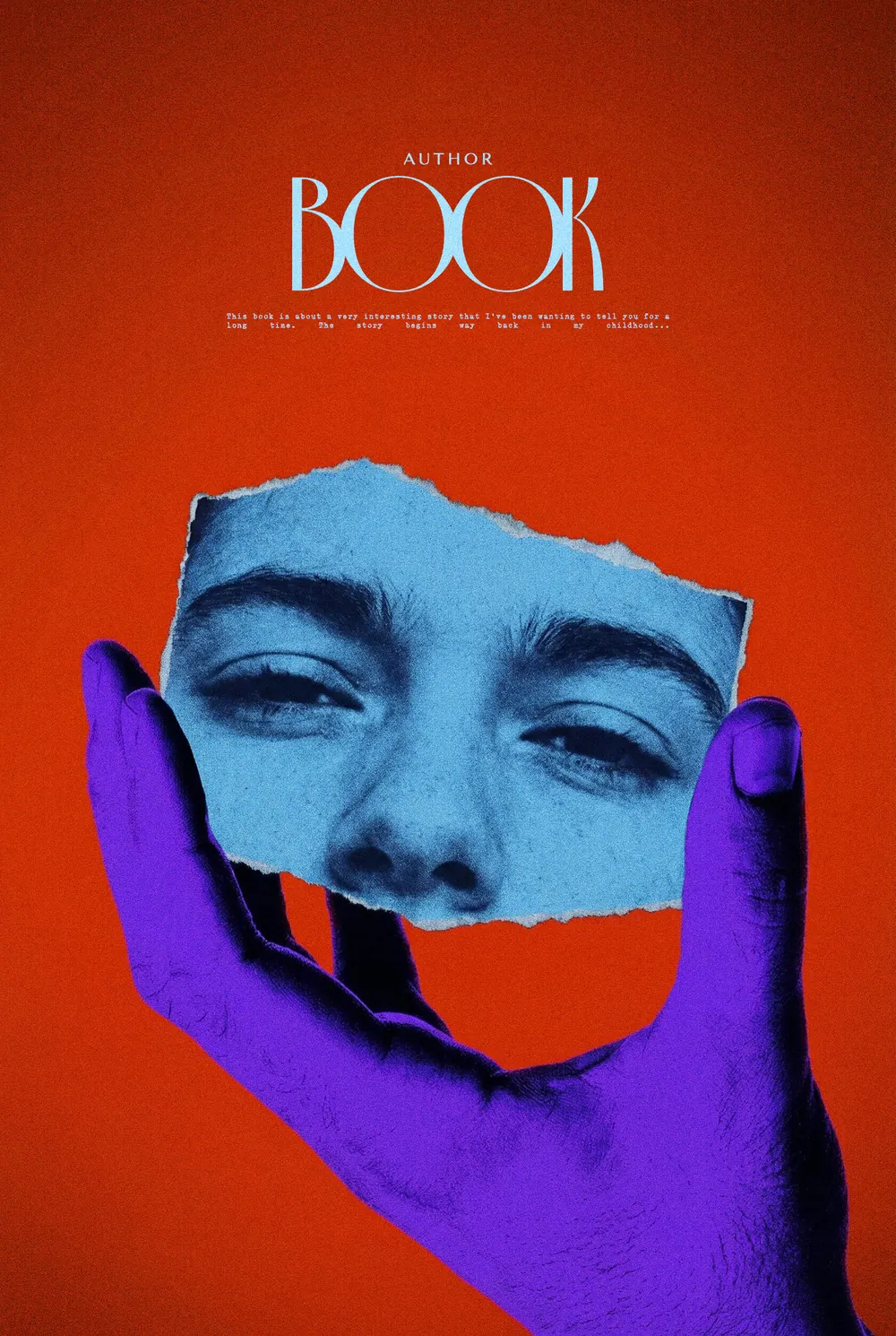 “Cyan Fragment” book cover: A violet hand holds a blue fragment of a face against bright orange.