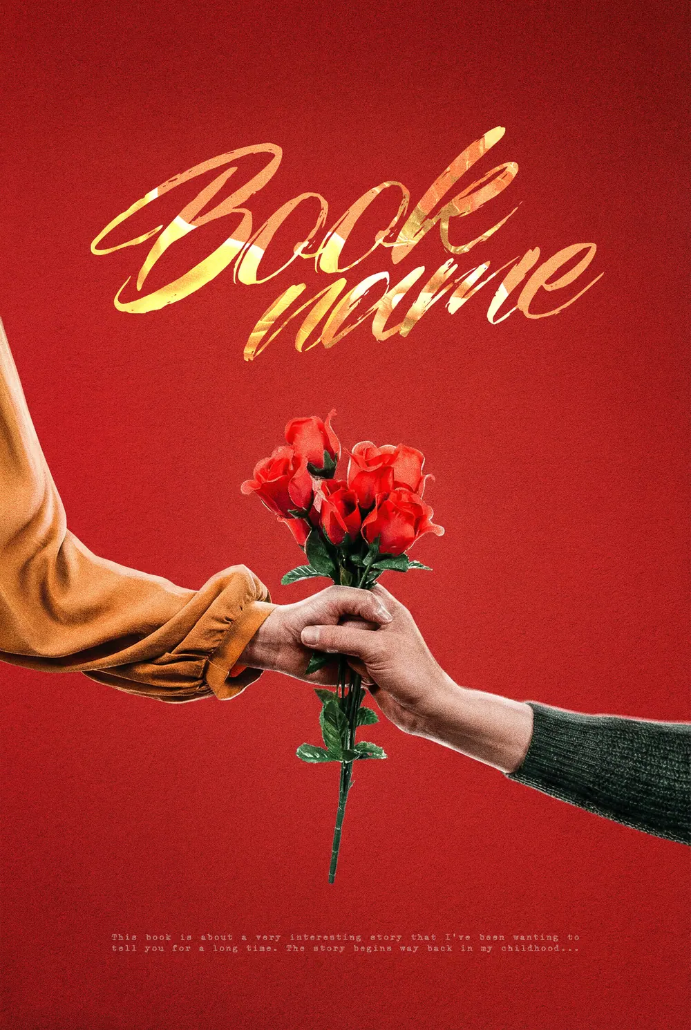 “Rose Exchange” book cover: Two hands pass a bouquet of red roses against bright scarlet.