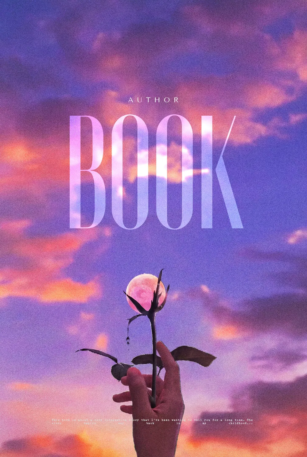 “Lunar Bloom” book cover: A hand raises a rose towards a crescent moon in a pink-lilac sky.