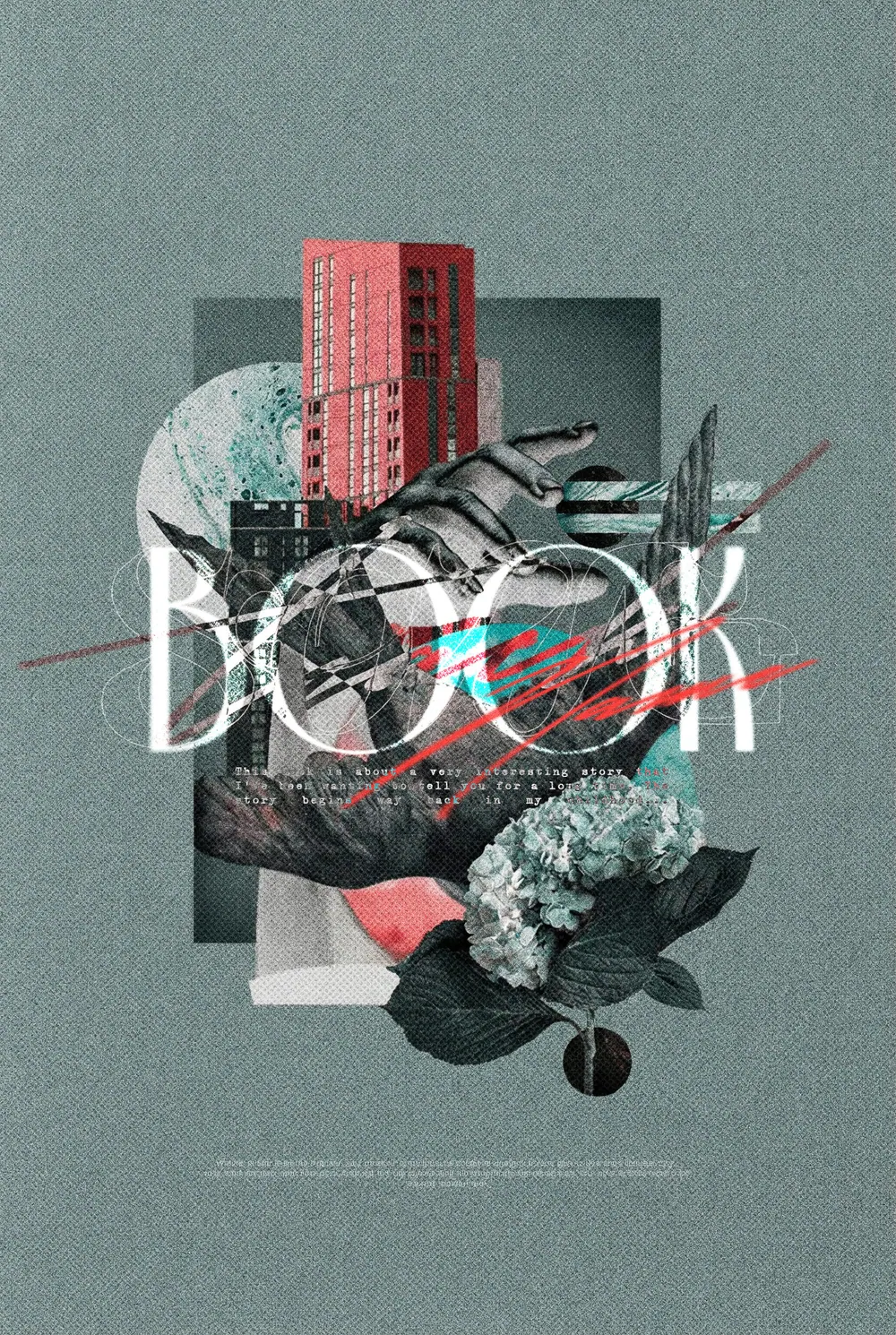 “Fragmented Reality” book cover: City buildings, stone fragments and a pink rectangle form a three-dimensional collage.