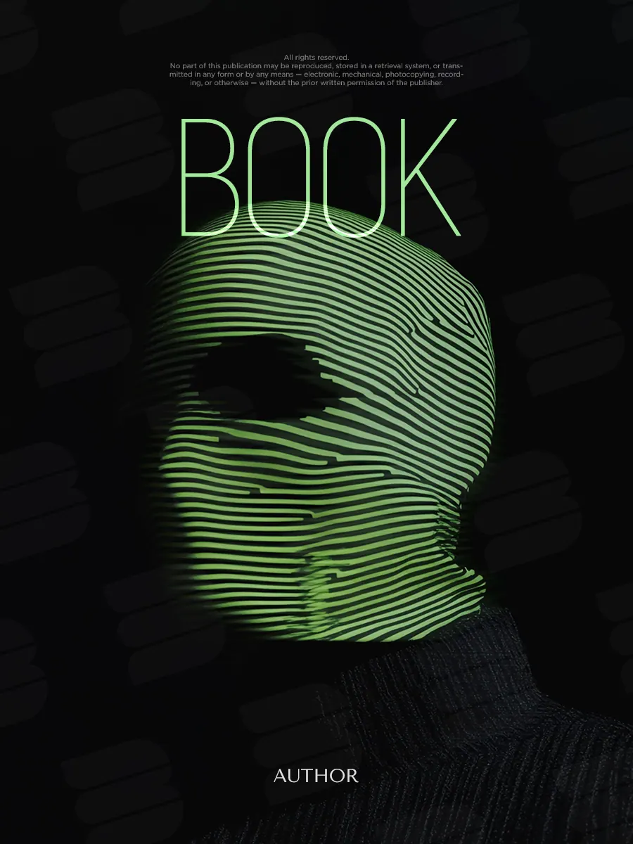 “Striated Silence” book cover: A face made of green horizontal bands emerges from blackness.