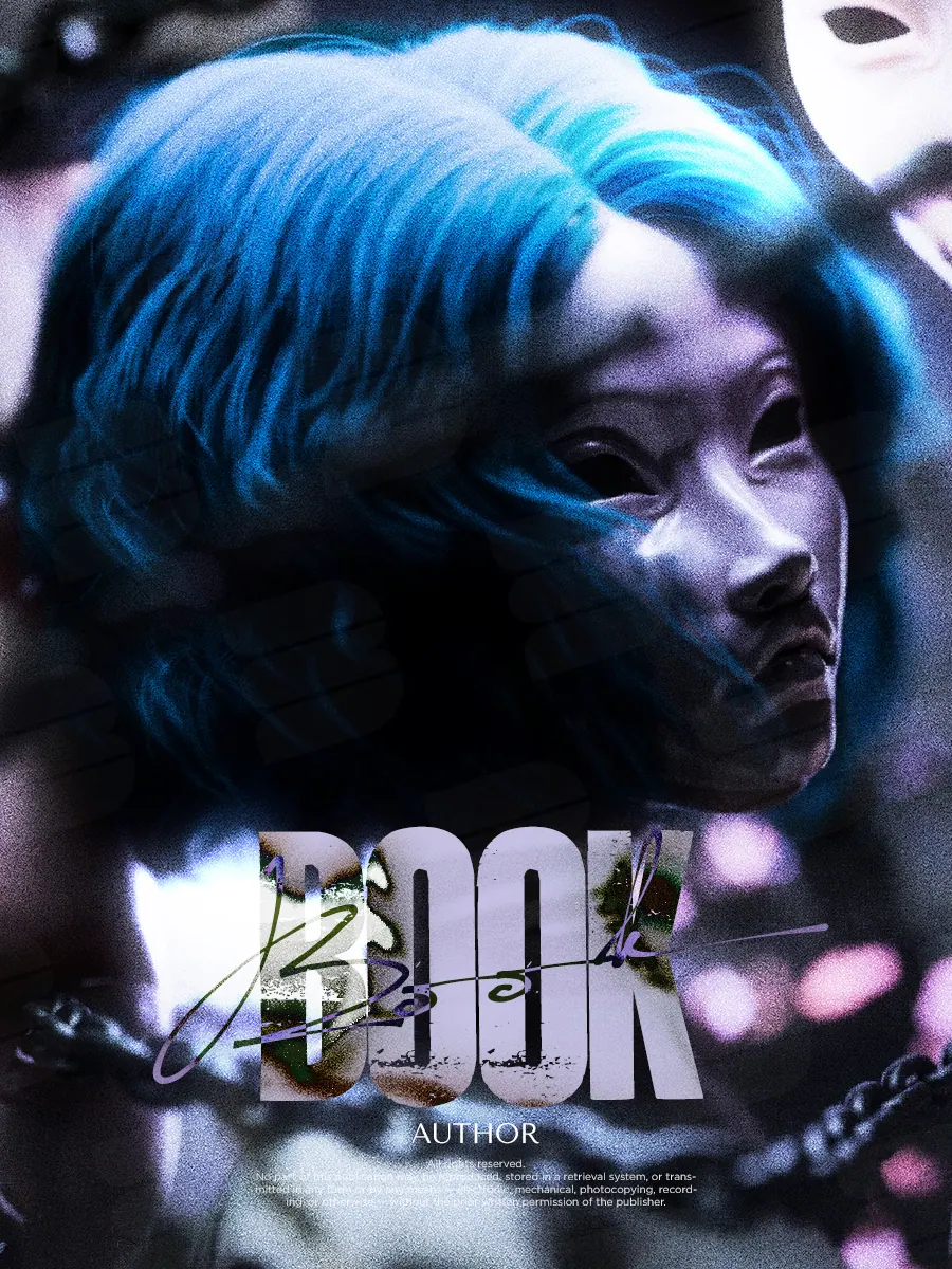 “The Azure Mask” book cover: A blue-haired woman's portrait features a dark mask across her face.