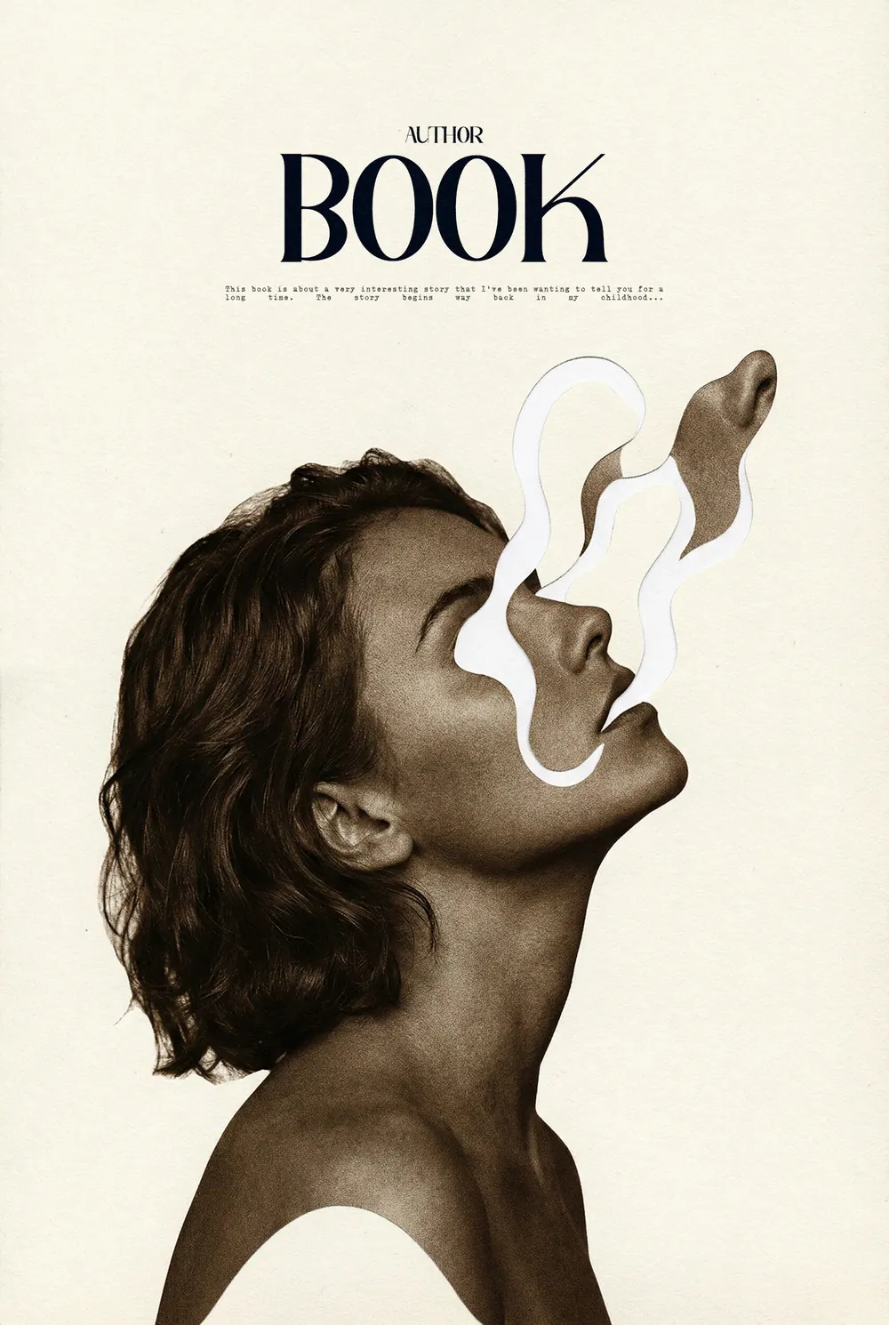 “Ribbon of Thoughts” book cover: A pale ribbon rises above the face of a person tilting their head back.