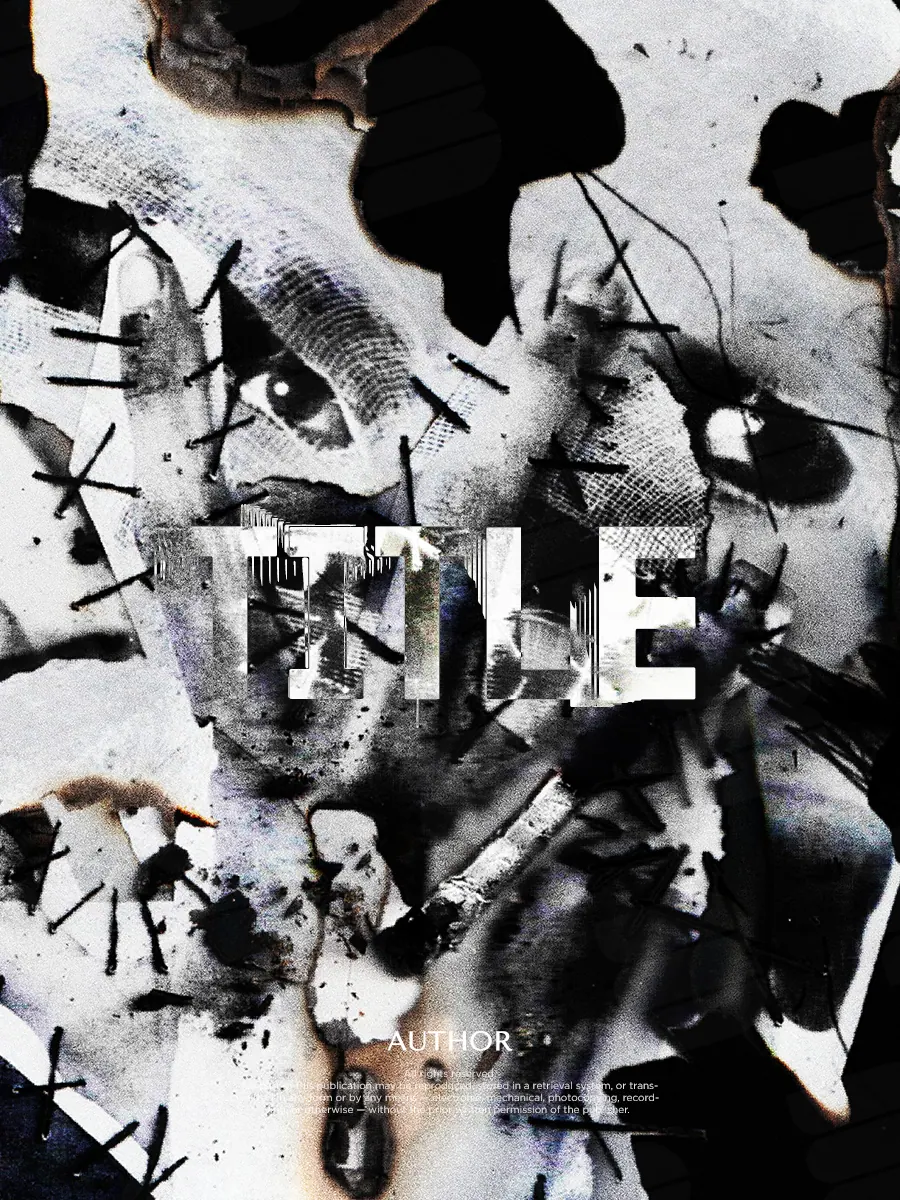 “Fractured Identity” book cover: A skull breaks into black-and-white fragments with a rough collage texture.