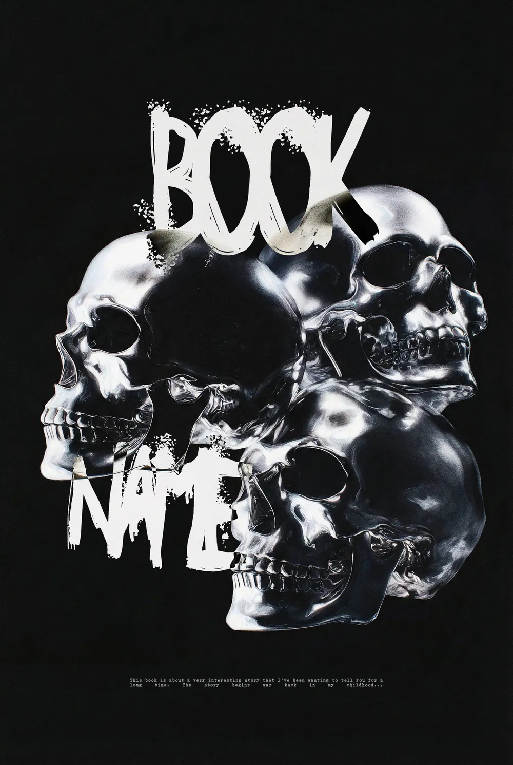 “Chrome Echoes” book cover: Several silver skulls form a stark composition in darkness.