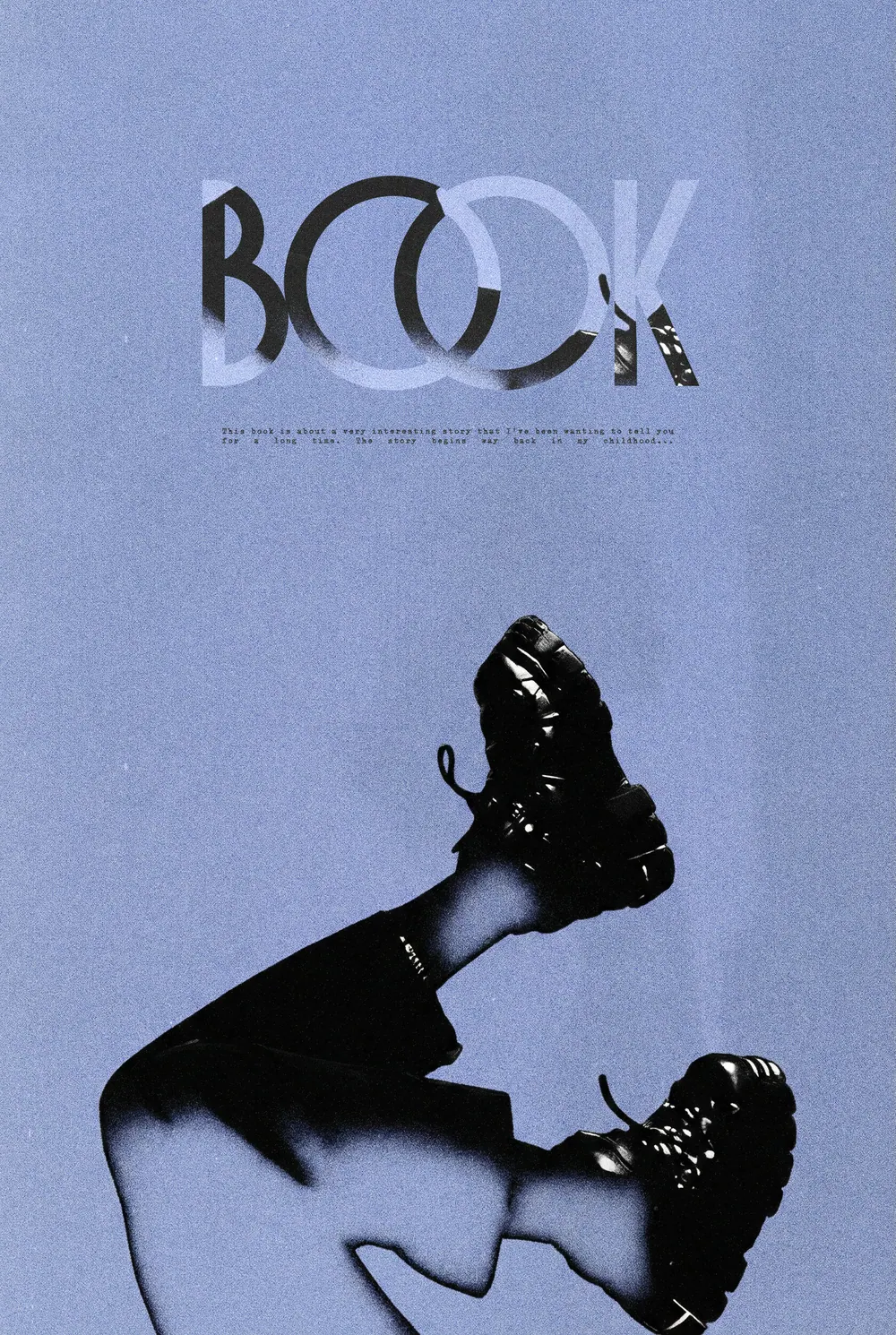 “Purple Levity” book cover: Two black shoes and their reflections float on a flat lilac background.