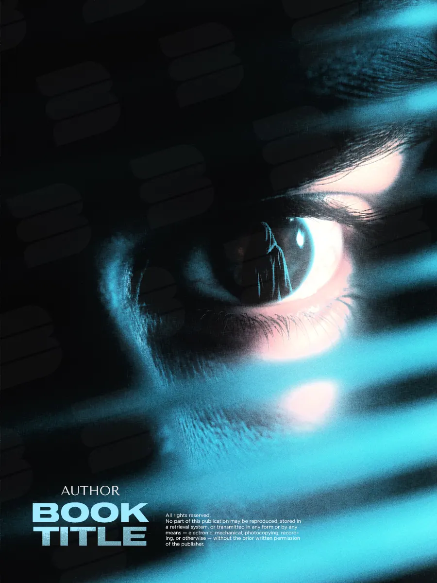 “The Gaze Within” book cover: An eye peers from darkness between bands of cold turquoise light.