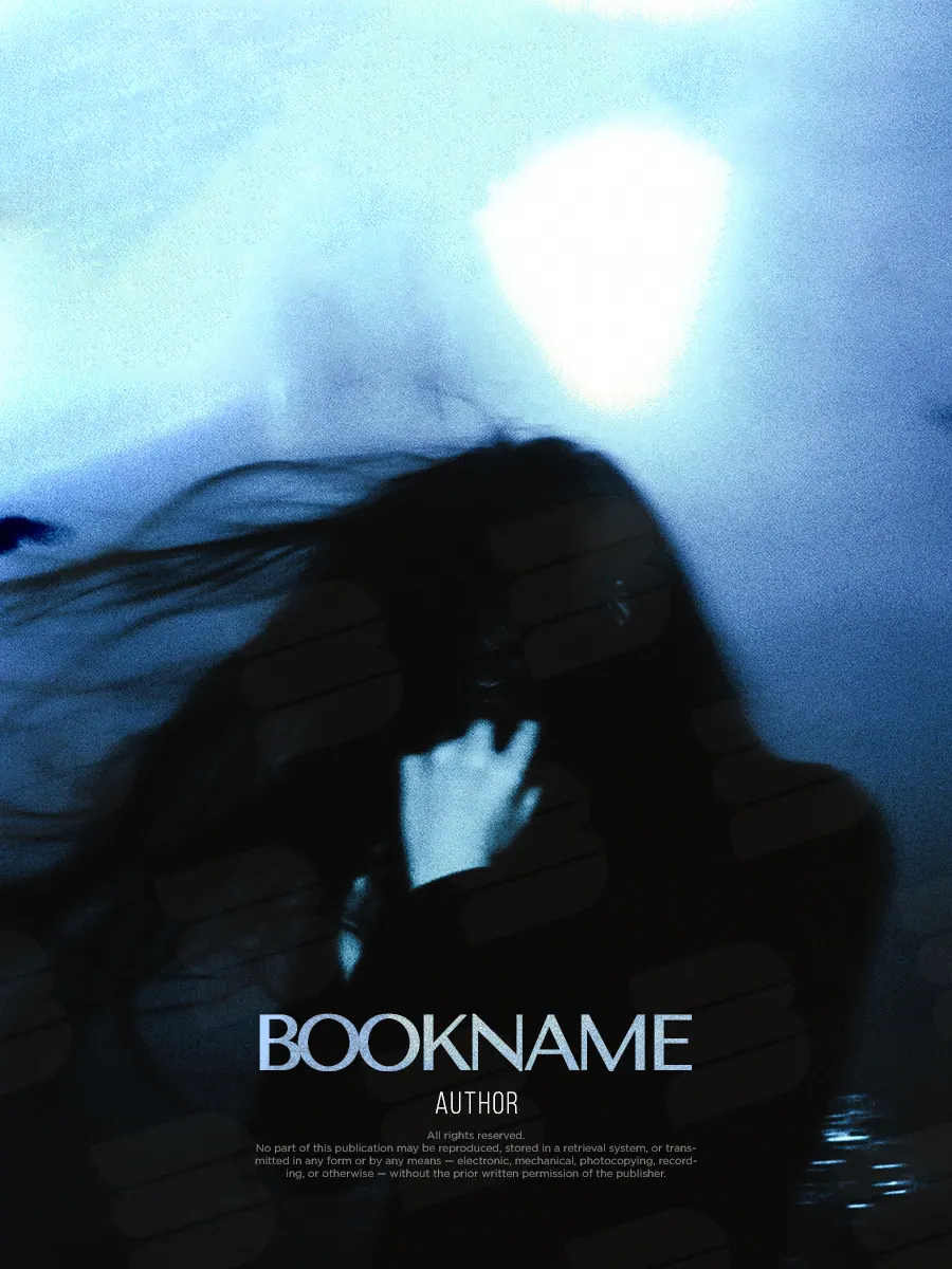 “Blue Lament” book cover: A woman's silhouette with flowing hair dissolves into cool blue light.
