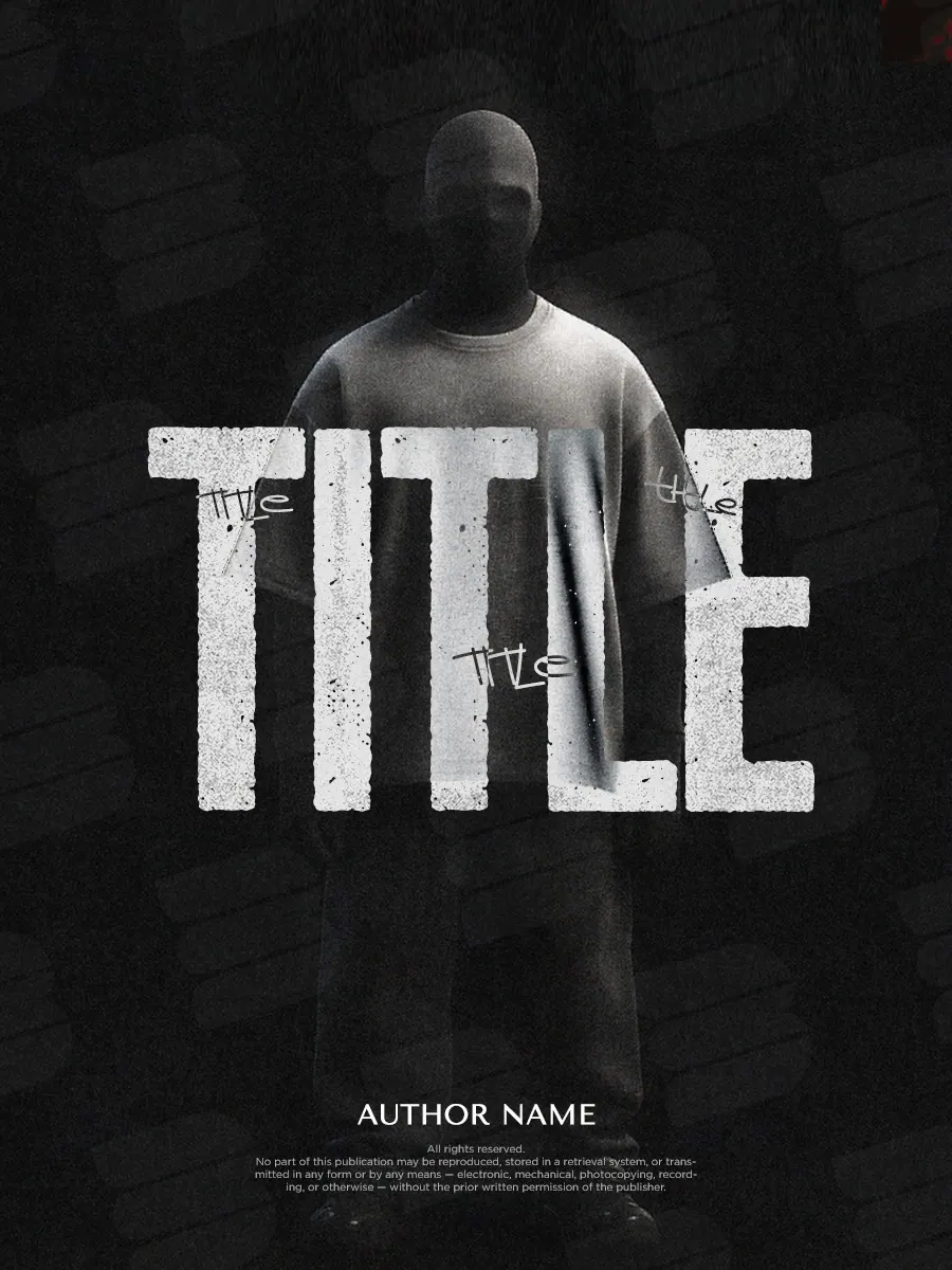 “The Faceless Title” book cover: A male figure hides in darkness behind large pale letters.