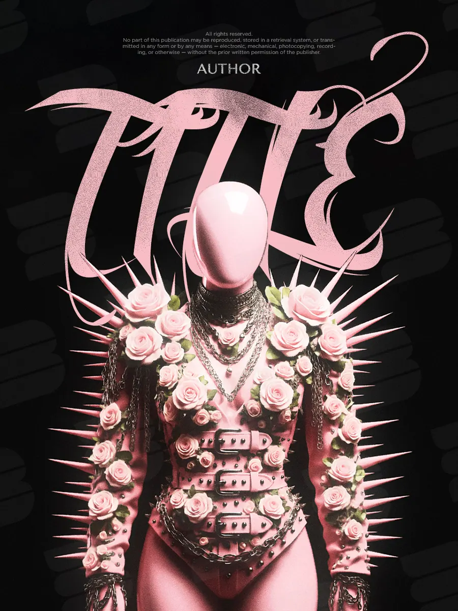 “Rose and Thorn” book cover: A pink suit covered in sharp spikes contrasts with blackness.