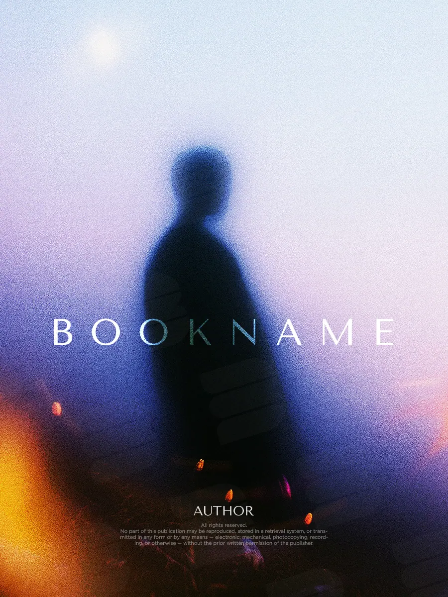 “Ethereal Figure” book cover: A blurred human silhouette is surrounded by soft blue and violet tones.