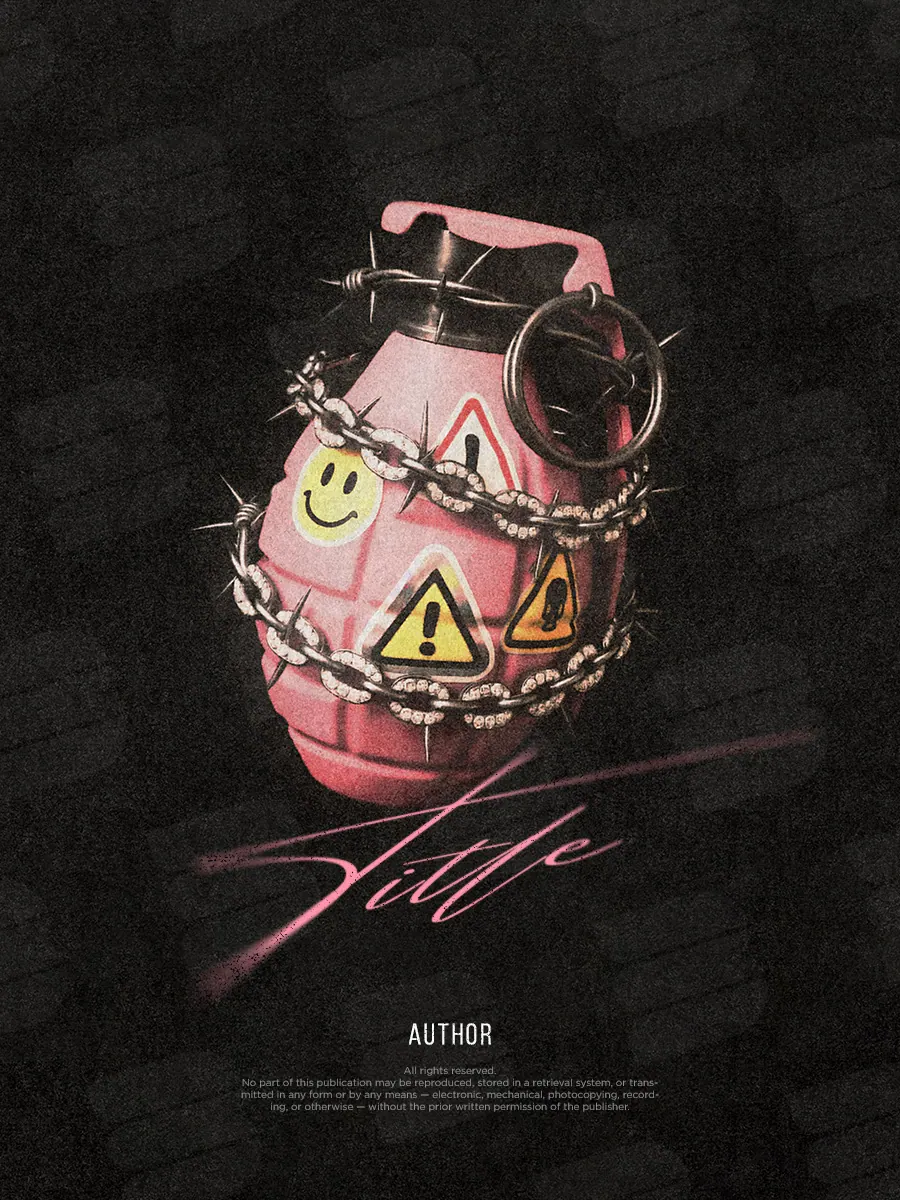 “Pretty Threat” book cover: A pink grenade covered in drawn symbols stands out against darkness.