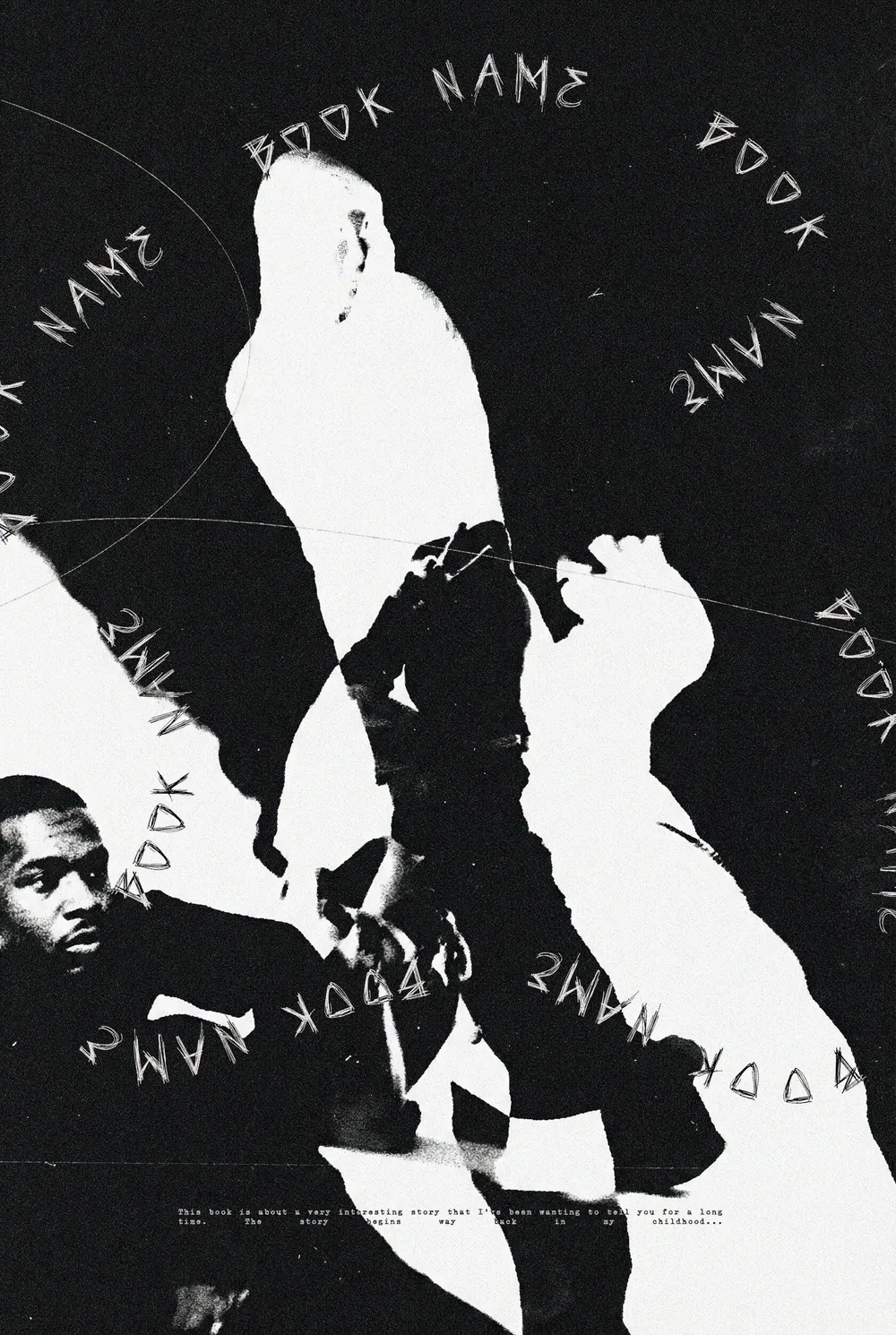 “Distorted Memory” book cover: White silhouettes and black body fragments alternate with handwriting.