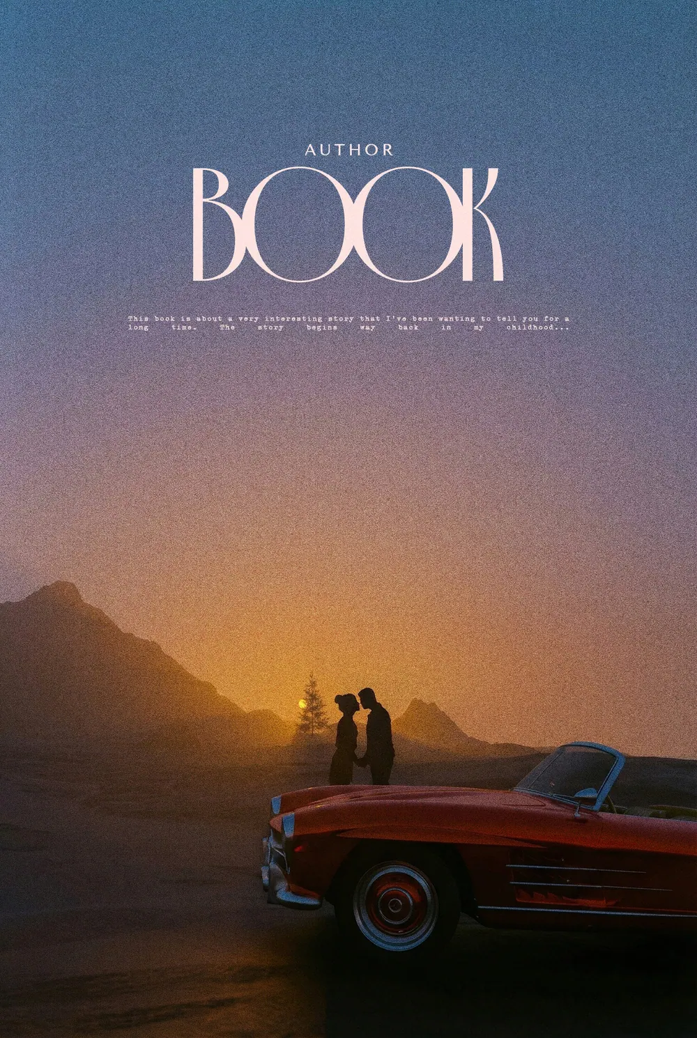 “Retro Rendezvous” book cover: A couple stands beside a red car against a soft evening horizon.